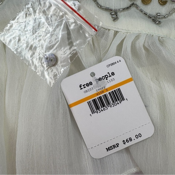 Free People Ivory Embellished Peplum Tank Top NWT Size Small Boho Festival - Picture 12 of 12